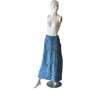 Earthbound Trading Company Boho Blue Chevron Textured Cotton Midi Skirt Size M